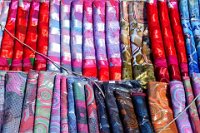 Colorful Spanish scarves at an impromptu market on Montjuic