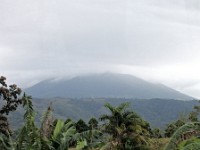 Approaching the cloud shrouded Arenal volcano